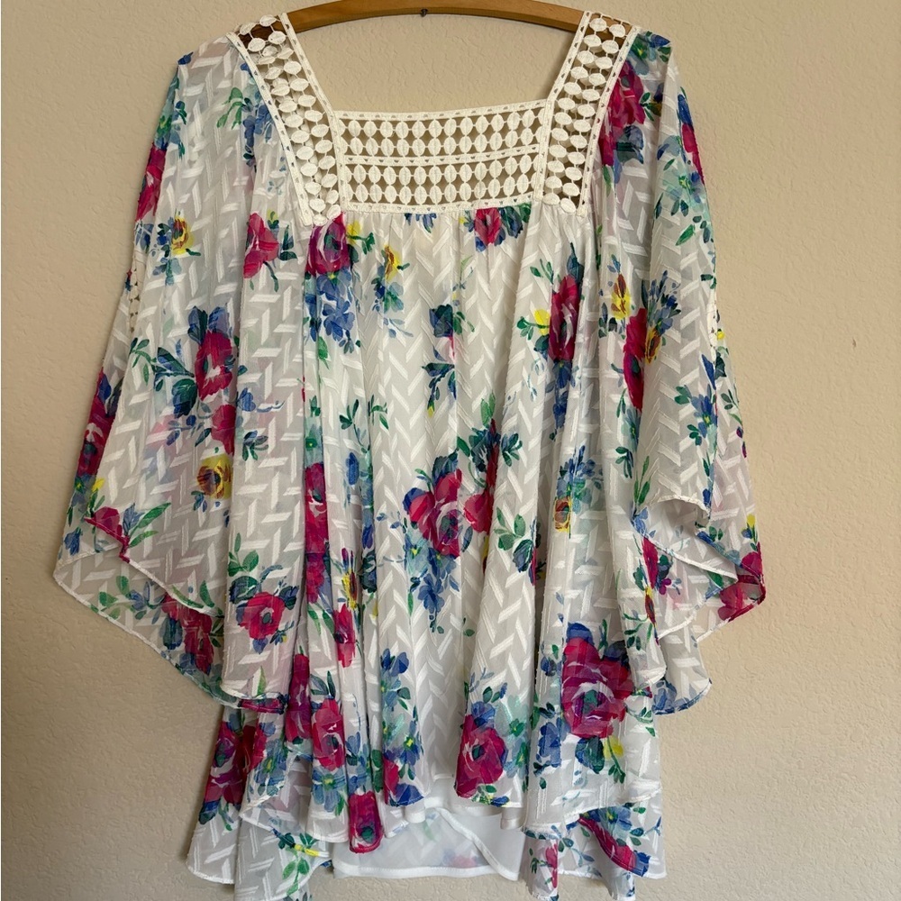 Meadow Rue Anthropologie Boho Babydoll Peasant Top M Crochet Floral Cottagecore - Picture 10 of 10